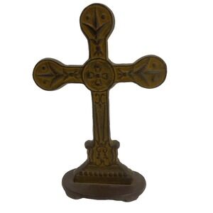 Vtg Standing Cast Iron Christian Cross 7" Tall